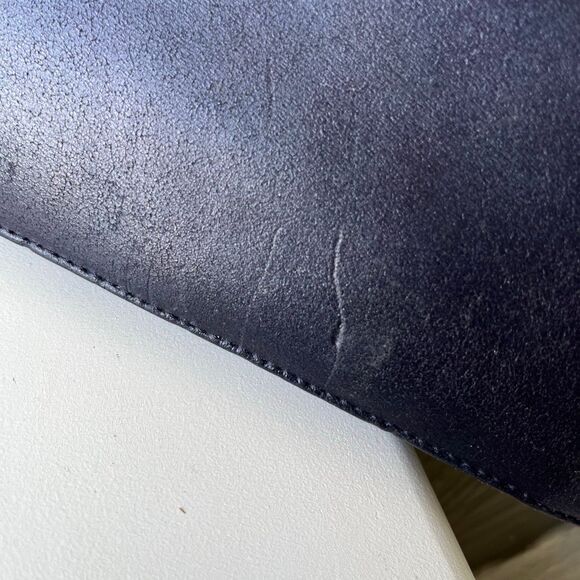 VTG 50s 60s Korent Navy Genuine Leather Top Handle Bag Gold Hardware Red Lining - Picture 9 of 14